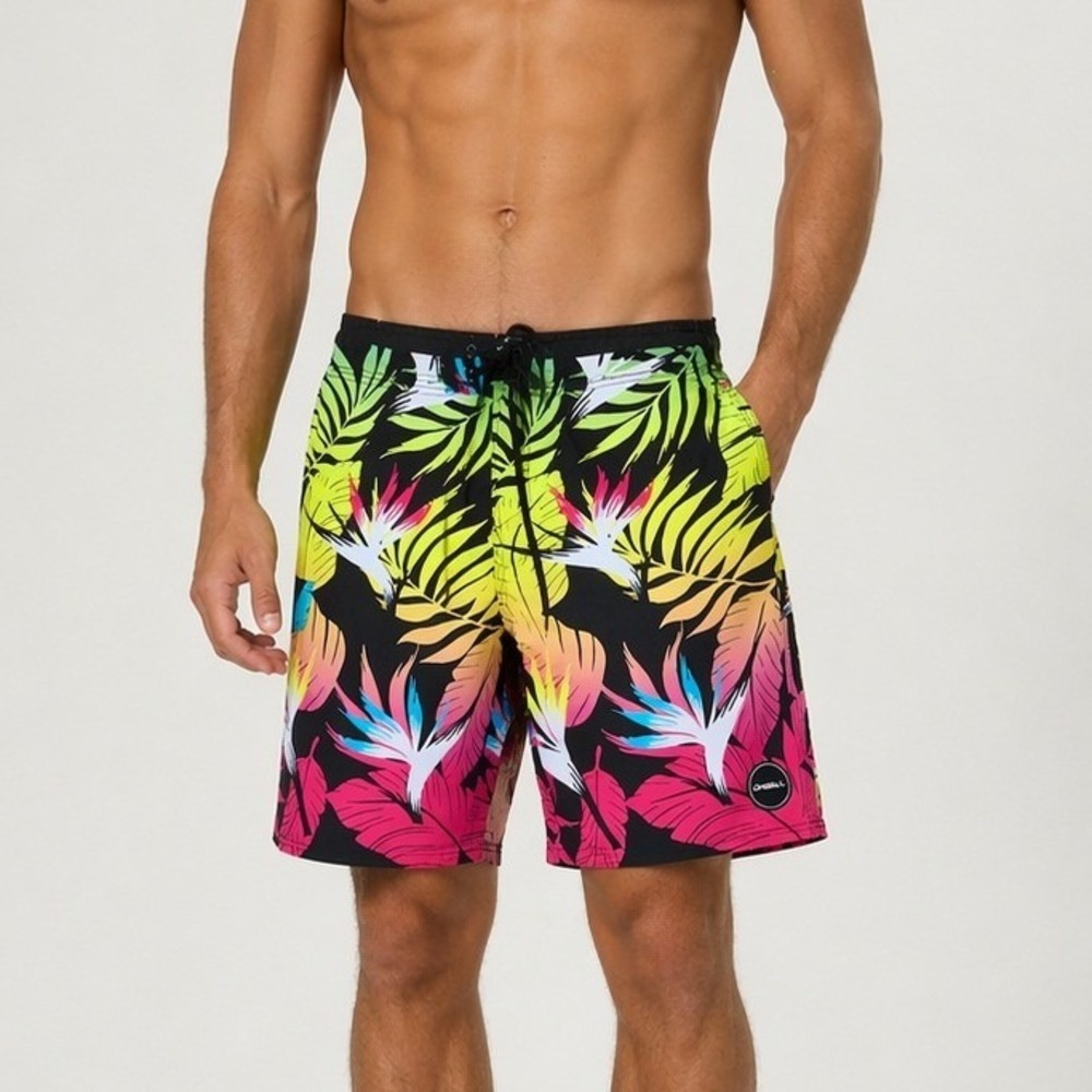 O'Neill Board Shorts Tropical Bird of Paradise Floral Neon Surf Swimwear 31